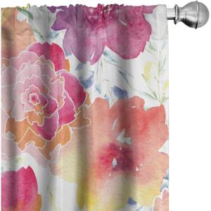 Ambesonne Floral Curtains, Fashion Design Garden Artwork of Repetitive Red Peony Flowers Neutral, Window Treatments 2 Panel Set for Living Room Bedroom, Pair of – 28″ x 84″, Dark Coral Pale Caramel(Dried Rose Pastel Brown)