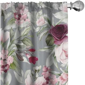 Ambesonne Floral Curtains, Fashion Design Garden Artwork of Repetitive Red Peony Flowers Neutral, Window Treatments 2 Panel Set for Living Room Bedroom, Pair of – 28″ x 84″, Dark Coral Pale Caramel(Rose Dried Rose Dust)