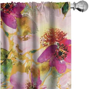 Ambesonne Floral Curtains, Fashion Design Garden Artwork of Repetitive Red Peony Flowers Neutral, Window Treatments 2 Panel Set for Living Room Bedroom, Pair of – 28″ x 84″, Dark Coral Pale Caramel(Pastel Pink Fern Green)
