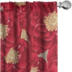 Ambesonne Floral Curtains, Fashion Design Garden Artwork of Repetitive Red Peony Flowers Neutral, Window Treatments 2 Panel Set for Living Room Bedroom, Pair of – 28″ x 84″, Dark Coral Pale Caramel(Dark Coral Pale Caramel)