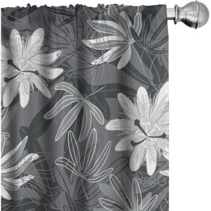 Ambesonne Floral Curtains, Neutral Colors Delicate Blooming Flowers Pattern Dreamy Blush Tone Art, Window Treatments 2 Panel Set for Living Room Bedroom, Pair of – 28″ x 63″, Hot Pink Charcoal Grey(Grey White)