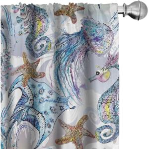 Ambesonne Floral Curtains, Neutral Colors Delicate Blooming Flowers Pattern Dreamy Blush Tone Art, Window Treatments 2 Panel Set for Living Room Bedroom, Pair of – 28″ x 63″, Hot Pink Charcoal Grey(Soft Blue Almond Ecru)