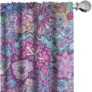 Ambesonne Floral Curtains, Neutral Colors Delicate Blooming Flowers Pattern Dreamy Blush Tone Art, Window Treatments 2 Panel Set for Living Room Bedroom, Pair of – 28″ x 63″, Hot Pink Charcoal Grey(Pastel Pink Pale Blue)
