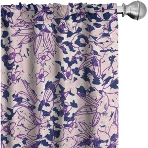 Ambesonne Floral Curtains, Neutral Colors Delicate Blooming Flowers Pattern Dreamy Blush Tone Art, Window Treatments 2 Panel Set for Living Room Bedroom, Pair of – 28″ x 63″, Hot Pink Charcoal Grey(Ceil Blue Blush White)