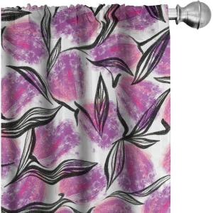 Ambesonne Floral Curtains, Neutral Colors Delicate Blooming Flowers Pattern Dreamy Blush Tone Art, Window Treatments 2 Panel Set for Living Room Bedroom, Pair of – 28″ x 63″, Hot Pink Charcoal Grey(Hot Pink Charcoal Grey)
