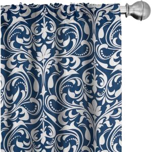 Ambesonne Floral Design Curtains, Traditional Damask Flower Pattern Geometric Neutral Boho Artwork, Window Treatments 2 Panel Set for Living Room Bedroom, Pair of – 28″ x 95″, Cobalt Blue and White(Cobalt Blue and White)