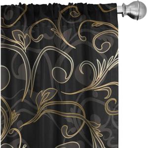Ambesonne Floral Design Curtains, Traditional Damask Flower Pattern Geometric Neutral Boho Artwork, Window Treatments 2 Panel Set for Living Room Bedroom, Pair of – 28″ x 95″, Cobalt Blue and White(Dark Blue Grey Amber)
