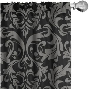 Ambesonne Floral Design Curtains, Traditional Damask Flower Pattern Geometric Neutral Boho Artwork, Window Treatments 2 Panel Set for Living Room Bedroom, Pair of – 28″ x 95″, Cobalt Blue and White(Charcoal Grey and Pale Grey)