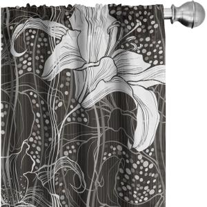 Ambesonne Floral Design Curtains, Tropical Themed Neutral Colors Boho Flowers Vintage with Leafy Art, Window Treatments 2 Panel Set for Living Room Bedroom, Pair of – 28″ x 63″, Dark Coral Pale Grey(White Dark Grey)