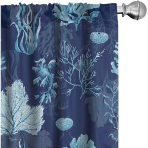 Ambesonne Floral Design Curtains, Tropical Themed Neutral Colors Boho Flowers Vintage with Leafy Art, Window Treatments 2 Panel Set for Living Room Bedroom, Pair of – 28″ x 63″, Dark Coral Pale Grey(Dark Lavender and Sea Blue)