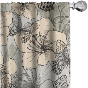 Ambesonne Floral Design Curtains, Tropical Themed Neutral Colors Boho Flowers Vintage with Leafy Art, Window Treatments 2 Panel Set for Living Room Bedroom, Pair of – 28″ x 63″, Dark Coral Pale Grey(Cream Charcoal Grey)