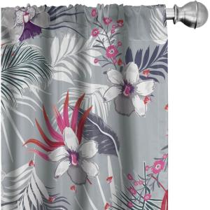 Ambesonne Floral Design Curtains, Tropical Themed Neutral Colors Boho Flowers Vintage with Leafy Art, Window Treatments 2 Panel Set for Living Room Bedroom, Pair of – 28″ x 63″, Dark Coral Pale Grey(Grey Dark Coral)