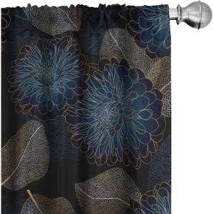 Ambesonne Floral Design Curtains, Tropical Themed Neutral Colors Boho Flowers Vintage with Leafy Art, Window Treatments 2 Panel Set for Living Room Bedroom, Pair of – 28″ x 63″, Dark Coral Pale Grey(Dark Indigo and Amber)
