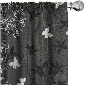 Ambesonne Floral Design Curtains, Tropical Themed Neutral Colors Boho Flowers Vintage with Leafy Art, Window Treatments 2 Panel Set for Living Room Bedroom, Pair of – 28″ x 63″, Dark Coral Pale Grey(Pale Grey Charcoal)