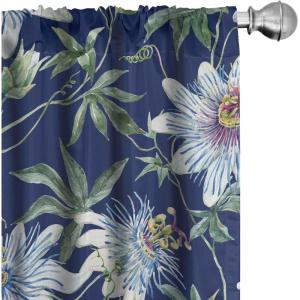 Ambesonne Floral Design Curtains, Tropical Themed Neutral Colors Boho Flowers Vintage with Leafy Art, Window Treatments 2 Panel Set for Living Room Bedroom, Pair of – 28″ x 63″, Dark Coral Pale Grey(Dark Slate Blue and Green)