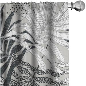 Ambesonne Floral Design Curtains, Tropical Themed Neutral Colors Boho Flowers Vintage with Leafy Art, Window Treatments 2 Panel Set for Living Room Bedroom, Pair of – 28″ x 63″, Dark Coral Pale Grey(Grey and White)
