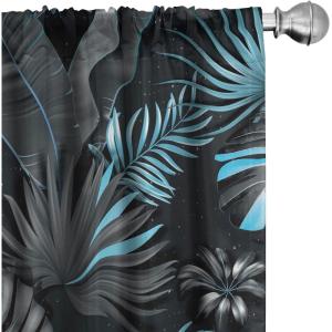 Ambesonne Floral Design Curtains, Tropical Themed Neutral Colors Boho Flowers Vintage with Leafy Art, Window Treatments 2 Panel Set for Living Room Bedroom, Pair of – 28″ x 63″, Dark Coral Pale Grey(Deep Sky Blue Dark Grey)