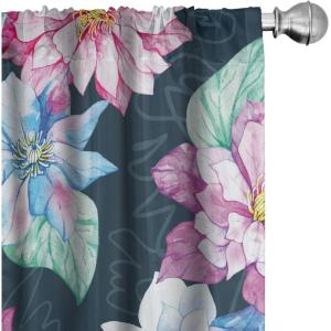 Ambesonne Floral Design Curtains, Tropical Themed Neutral Colors Boho Flowers Vintage with Leafy Art, Window Treatments 2 Panel Set for Living Room Bedroom, Pair of – 28″ x 63″, Dark Coral Pale Grey(Pink Sea Green and Grey)