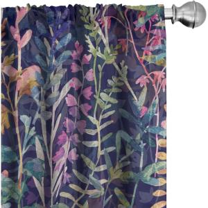 Ambesonne Floral Design Curtains, Tropical Themed Neutral Colors Boho Flowers Vintage with Leafy Art, Window Treatments 2 Panel Set for Living Room Bedroom, Pair of – 28″ x 63″, Dark Coral Pale Grey(Pale Caramel and Lavender)