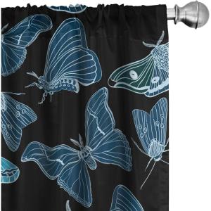 Ambesonne Gothic Wings Curtains, Outline Style Illustrated Wild Nature Moth Pattern Neutral Colors, Window Treatments 2 Panel Set for Living Room Bedroom, Pair of – 28″ x 63″, Charcoal Grey Sea Blue(Charcoal Grey Sea Blue)