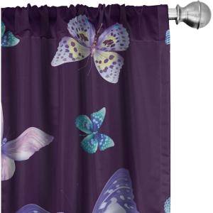 Ambesonne Gothic Wings Curtains, Outline Style Illustrated Wild Nature Moth Pattern Neutral Colors, Window Treatments 2 Panel Set for Living Room Bedroom, Pair of – 28″ x 63″, Charcoal Grey Sea Blue(Quartz Soft Blue Lilac)