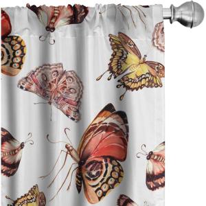 Ambesonne Gothic Wings Curtains, Outline Style Illustrated Wild Nature Moth Pattern Neutral Colors, Window Treatments 2 Panel Set for Living Room Bedroom, Pair of – 28″ x 63″, Charcoal Grey Sea Blue(Champagne Dark Coral)