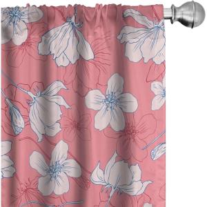 Ambesonne Gothic Wings Curtains, Outline Style Illustrated Wild Nature Moth Pattern Neutral Colors, Window Treatments 2 Panel Set for Living Room Bedroom, Pair of – 28″ x 63″, Charcoal Grey Sea Blue(Pastel Pink and Blue Grey)