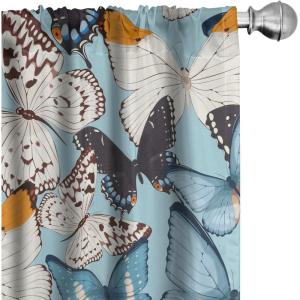 Ambesonne Gothic Wings Curtains, Outline Style Illustrated Wild Nature Moth Pattern Neutral Colors, Window Treatments 2 Panel Set for Living Room Bedroom, Pair of – 28″ x 63″, Charcoal Grey Sea Blue(Pale Blue Marigold and Ivory)