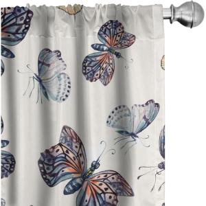 Ambesonne Gothic Wings Curtains, Outline Style Illustrated Wild Nature Moth Pattern Neutral Colors, Window Treatments 2 Panel Set for Living Room Bedroom, Pair of – 28″ x 63″, Charcoal Grey Sea Blue(Champagne Pale Camel)