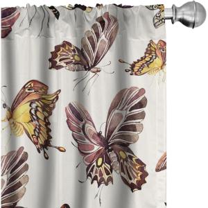 Ambesonne Gothic Wings Curtains, Outline Style Illustrated Wild Nature Moth Pattern Neutral Colors, Window Treatments 2 Panel Set for Living Room Bedroom, Pair of – 28″ x 63″, Charcoal Grey Sea Blue(Champagne Dried Rose)