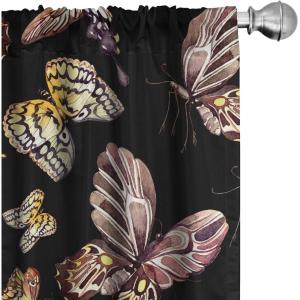 Ambesonne Gothic Wings Curtains, Outline Style Illustrated Wild Nature Moth Pattern Neutral Colors, Window Treatments 2 Panel Set for Living Room Bedroom, Pair of – 28″ x 63″, Charcoal Grey Sea Blue(Charcoal Grey Dried Rose)
