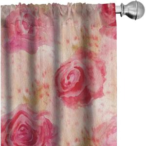Ambesonne Hibiscus Curtains, Watercolor Silhouettes of Tropical Floral with Neutral Colors Boho Art, Window Treatments 2 Panel Set for Living Room Bedroom, Pair of – 28″ x 63″, Dark Coral Coral White(Dark Pink Pastel Pink)