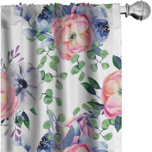 Ambesonne Hibiscus Curtains, Watercolor Silhouettes of Tropical Floral with Neutral Colors Boho Art, Window Treatments 2 Panel Set for Living Room Bedroom, Pair of – 28″ x 63″, Dark Coral Coral White(Coral Fern Green Cream)