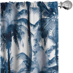 Ambesonne Hibiscus Curtains, Watercolor Silhouettes of Tropical Floral with Neutral Colors Boho Art, Window Treatments 2 Panel Set for Living Room Bedroom, Pair of – 28″ x 63″, Dark Coral Coral White(Blue Grey Dark Sky Blue)