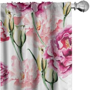 Ambesonne Hibiscus Curtains, Watercolor Silhouettes of Tropical Floral with Neutral Colors Boho Art, Window Treatments 2 Panel Set for Living Room Bedroom, Pair of – 28″ x 63″, Dark Coral Coral White(Fuchsia Fern Green)