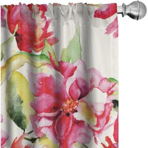 Ambesonne Hibiscus Curtains, Watercolor Silhouettes of Tropical Floral with Neutral Colors Boho Art, Window Treatments 2 Panel Set for Living Room Bedroom, Pair of – 28″ x 63″, Dark Coral Coral White(Laurel Green Dark Coral)