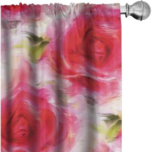 Ambesonne Hibiscus Curtains, Watercolor Silhouettes of Tropical Floral with Neutral Colors Boho Art, Window Treatments 2 Panel Set for Living Room Bedroom, Pair of – 28″ x 63″, Dark Coral Coral White(Dark Coral and Pale Pink)