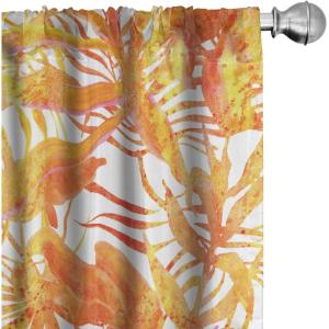 Ambesonne Hibiscus Curtains, Watercolor Silhouettes of Tropical Floral with Neutral Colors Boho Art, Window Treatments 2 Panel Set for Living Room Bedroom, Pair of – 28″ x 63″, Dark Coral Coral White(Burnt Orange Mustard)