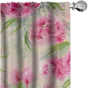 Ambesonne Hibiscus Curtains, Watercolor Silhouettes of Tropical Floral with Neutral Colors Boho Art, Window Treatments 2 Panel Set for Living Room Bedroom, Pair of – 28″ x 63″, Dark Coral Coral White(Fern Green Hot Pink)