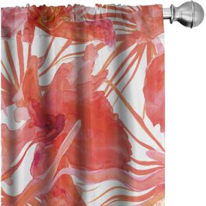 Ambesonne Hibiscus Curtains, Watercolor Silhouettes of Tropical Floral with Neutral Colors Boho Art, Window Treatments 2 Panel Set for Living Room Bedroom, Pair of – 28″ x 63″, Dark Coral Coral White(Dark Coral Coral White)