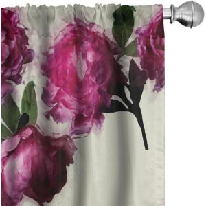 Ambesonne Hibiscus Curtains, Watercolor Silhouettes of Tropical Floral with Neutral Colors Boho Art, Window Treatments 2 Panel Set for Living Room Bedroom, Pair of – 28″ x 63″, Dark Coral Coral White(Forest Green Magenta)
