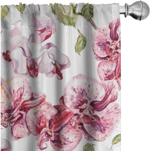 Ambesonne Hibiscus Curtains, Watercolor Silhouettes of Tropical Floral with Neutral Colors Boho Art, Window Treatments 2 Panel Set for Living Room Bedroom, Pair of – 28″ x 63″, Dark Coral Coral White(Magenta Peacock Green)