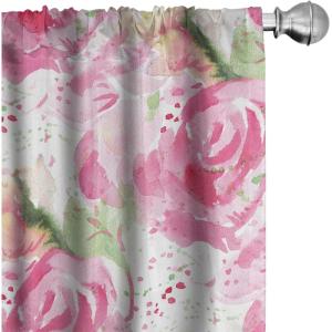 Ambesonne Hibiscus Curtains, Watercolor Silhouettes of Tropical Floral with Neutral Colors Boho Art, Window Treatments 2 Panel Set for Living Room Bedroom, Pair of – 28″ x 63″, Dark Coral Coral White(Hot Pink Pistachio Green)