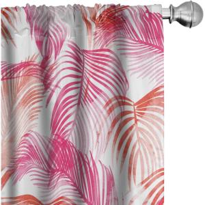 Ambesonne Hibiscus Curtains, Watercolor Silhouettes of Tropical Floral with Neutral Colors Boho Art, Window Treatments 2 Panel Set for Living Room Bedroom, Pair of – 28″ x 63″, Dark Coral Coral White(Hot Pink Dark Salmon)