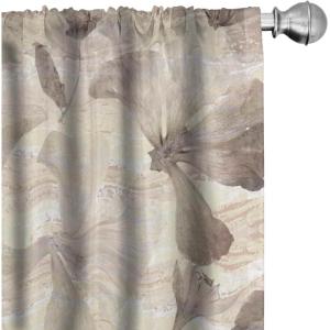 Ambesonne Poppy Curtains, Vintage Composition of Neutral Flowers Greenish Peduncles Romantic Vibes Art, Window Treatments 2 Panel Set for Living Room Bedroom, Pair of – 28″ x 63″, Blush Yellow Green(Taupe Warm Taupe)