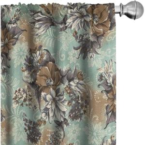 Ambesonne Poppy Curtains, Vintage Composition of Neutral Flowers Greenish Peduncles Romantic Vibes Art, Window Treatments 2 Panel Set for Living Room Bedroom, Pair of – 28″ x 63″, Blush Yellow Green(Almond Green Dark Khaki)