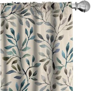 Ambesonne Poppy Curtains, Vintage Composition of Neutral Flowers Greenish Peduncles Romantic Vibes Art, Window Treatments 2 Panel Set for Living Room Bedroom, Pair of – 28″ x 63″, Blush Yellow Green(Dark Petrol Blue and Sepia)