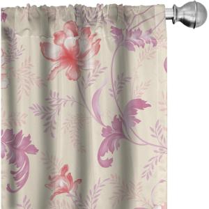 Ambesonne Poppy Curtains, Vintage Composition of Neutral Flowers Greenish Peduncles Romantic Vibes Art, Window Treatments 2 Panel Set for Living Room Bedroom, Pair of – 28″ x 63″, Blush Yellow Green(Pale Fuchsia and Dark Coral)