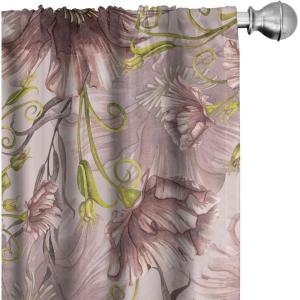 Ambesonne Poppy Curtains, Vintage Composition of Neutral Flowers Greenish Peduncles Romantic Vibes Art, Window Treatments 2 Panel Set for Living Room Bedroom, Pair of – 28″ x 63″, Blush Yellow Green(Blush Yellow Green)