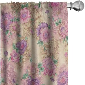 Ambesonne Poppy Curtains, Vintage Composition of Neutral Flowers Greenish Peduncles Romantic Vibes Art, Window Treatments 2 Panel Set for Living Room Bedroom, Pair of – 28″ x 63″, Blush Yellow Green(Pale Khaki Pale Pink)